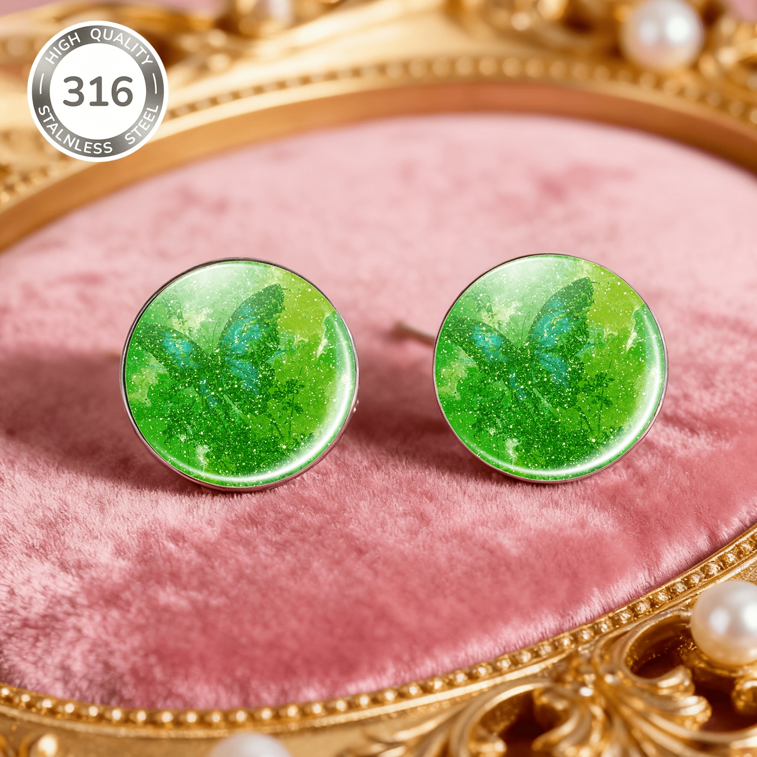 2pcs Classic Blue Butterfly Pattern No-piercing Ear Studs Set